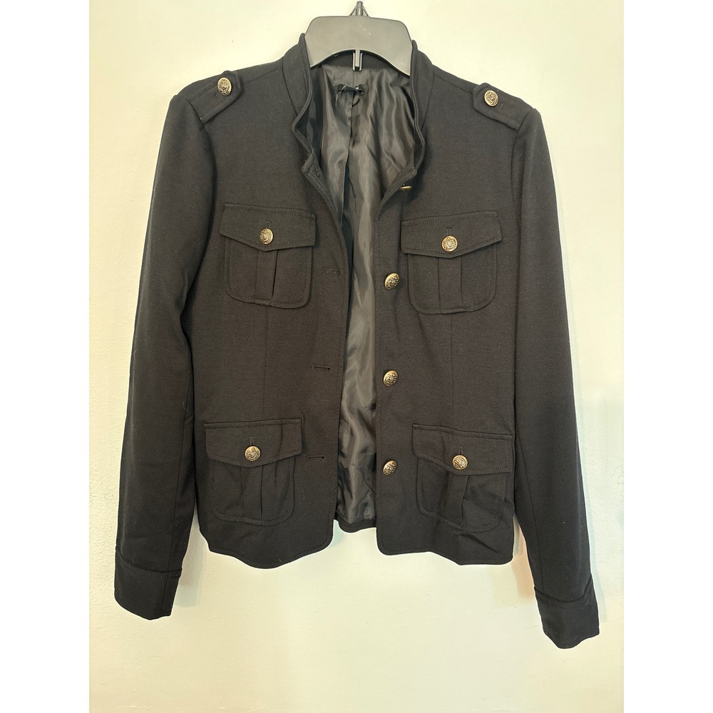 Apt. 9 Military Blazer Womens Medium Black Good Gold Button Utility Jacket